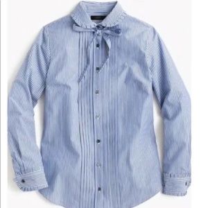 J. Crew Striped Tie-Neck Tuxedo Shirt w/ Ruffles